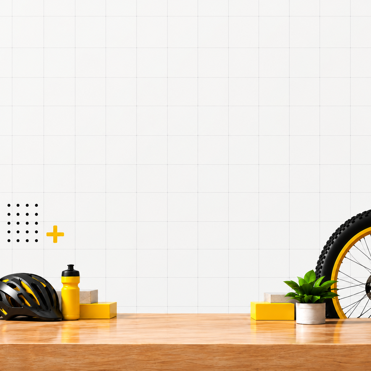 Bell Sports gear — helmet, bottle and bike staged on a wooden shelf